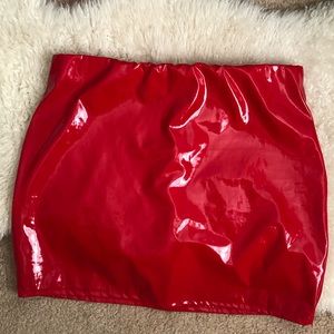 Red Faux Latex Mini Skirt